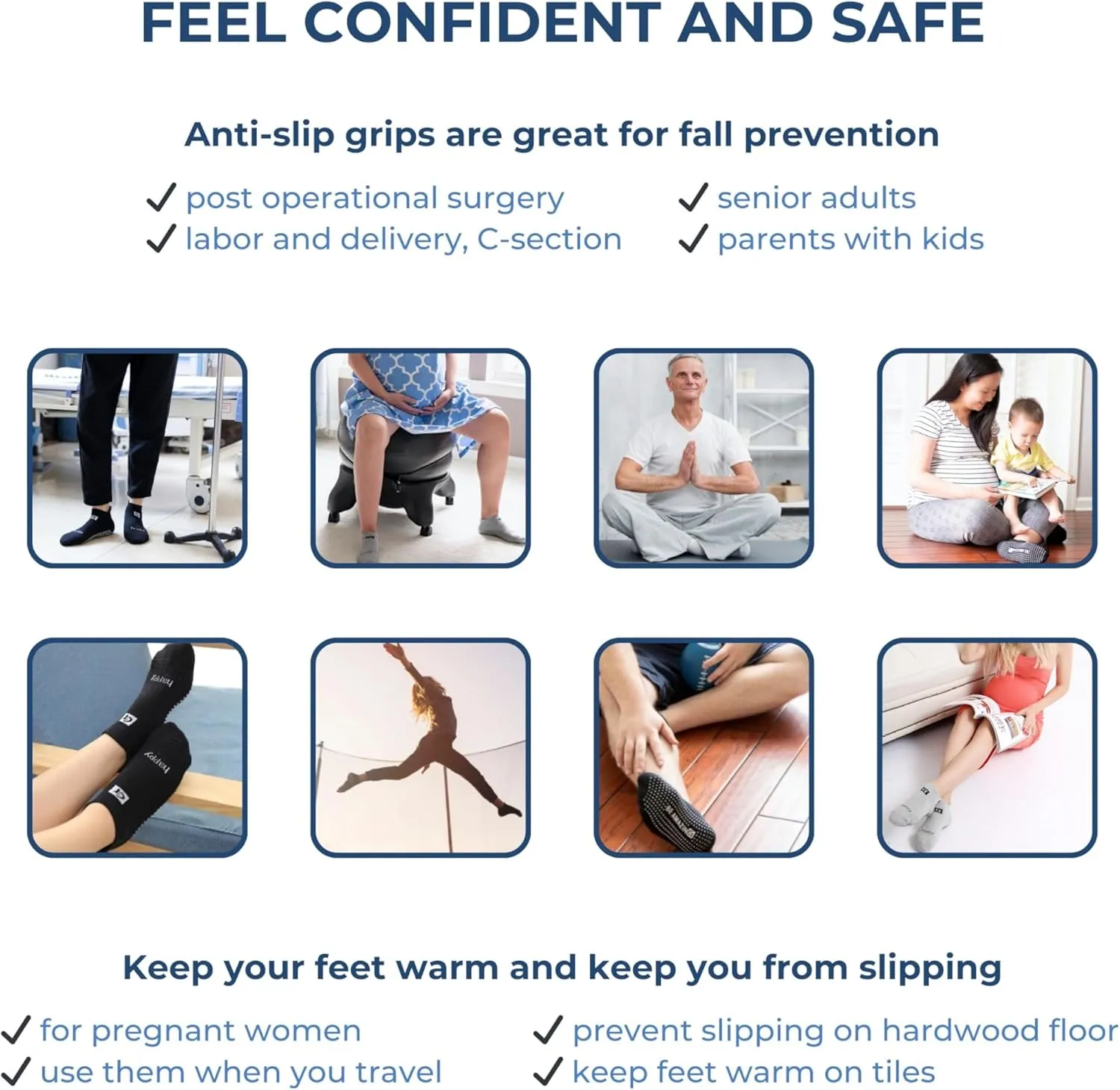 Non-Slip Socks Yoga Barre Pilates Hospital Maternity Sock w/Grips for Women Men