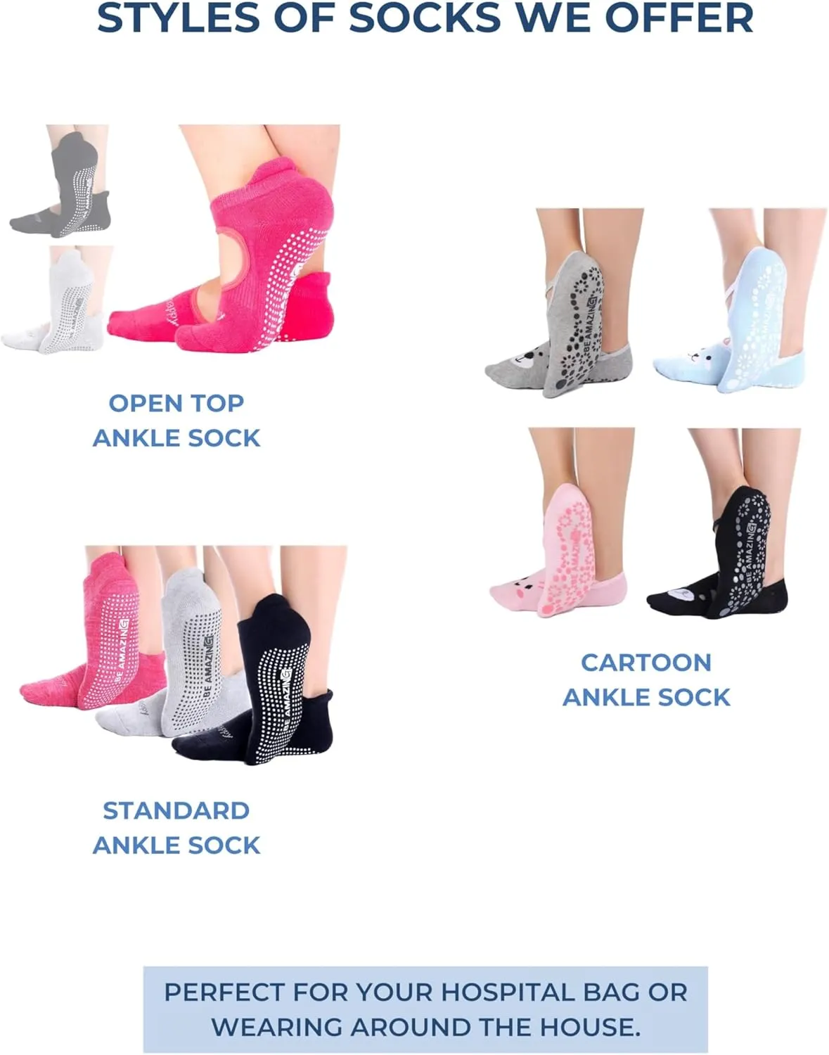 Non-Slip Socks Yoga Barre Pilates Hospital Maternity Sock w/Grips for Women Men
