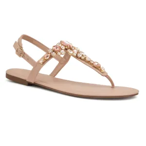Nude Embellished T-strap Flat