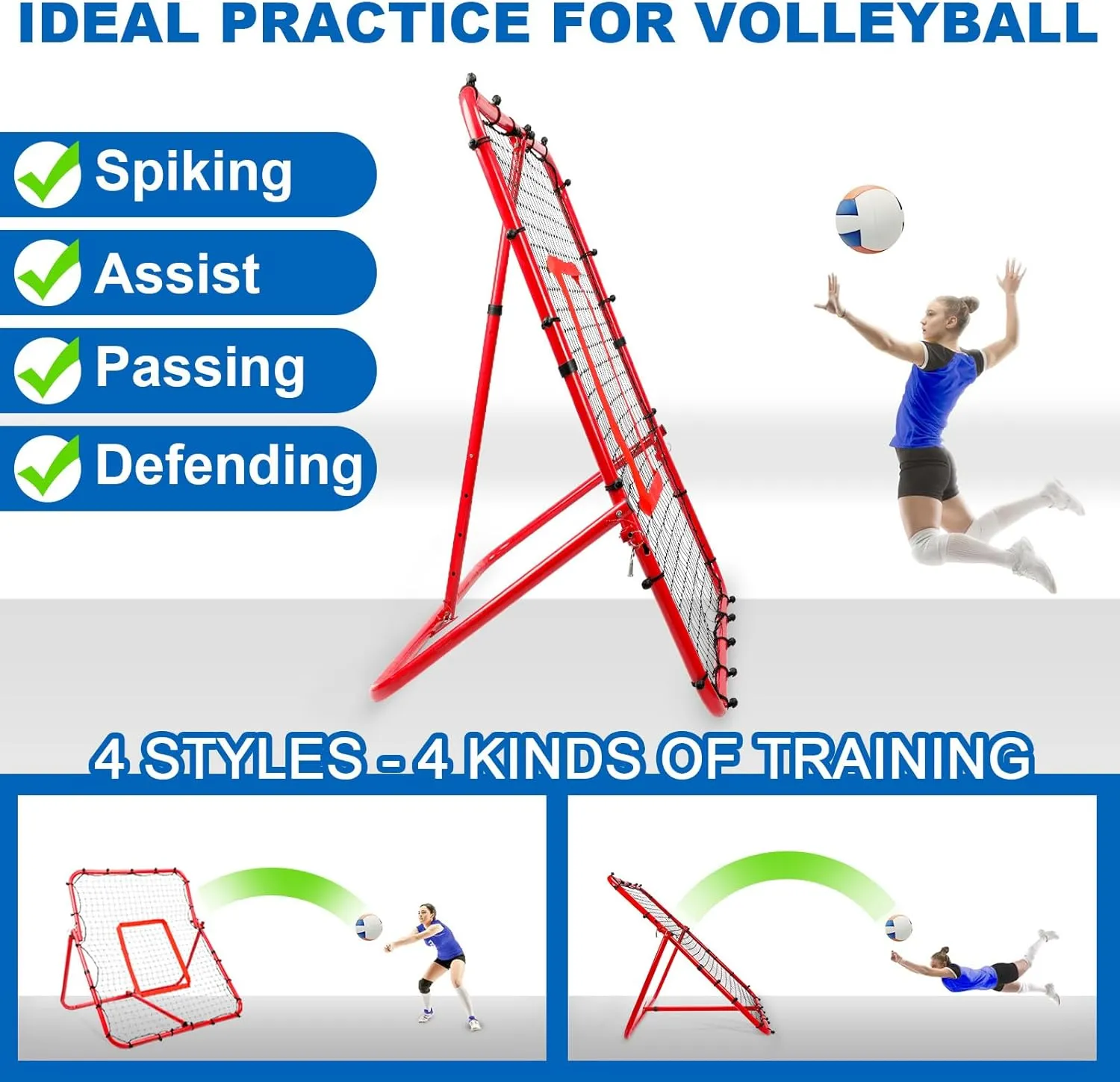 Official Balls   Installation-Free Practice Volleyball Rebounder Net for Backyard Training Baseball Soccer Rebounder - Adjustable 7 Angles x 4 Zones - Easy Setup All Angle Training Ball Improve Skill
