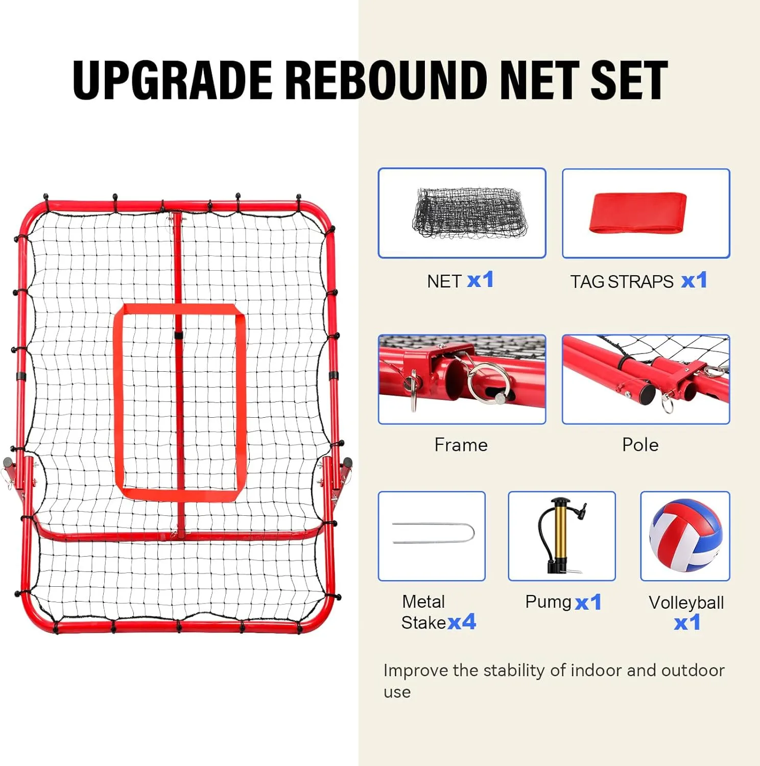 Official Balls   Installation-Free Practice Volleyball Rebounder Net for Backyard Training Baseball Soccer Rebounder - Adjustable 7 Angles x 4 Zones - Easy Setup All Angle Training Ball Improve Skill