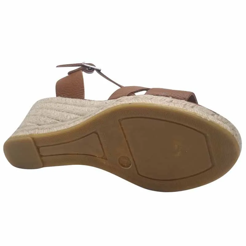 Oh My Sandals Womens Tan Leather Wedge Sandal - 5742