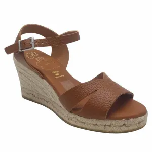 Oh My Sandals Womens Tan Leather Wedge Sandal - 5742