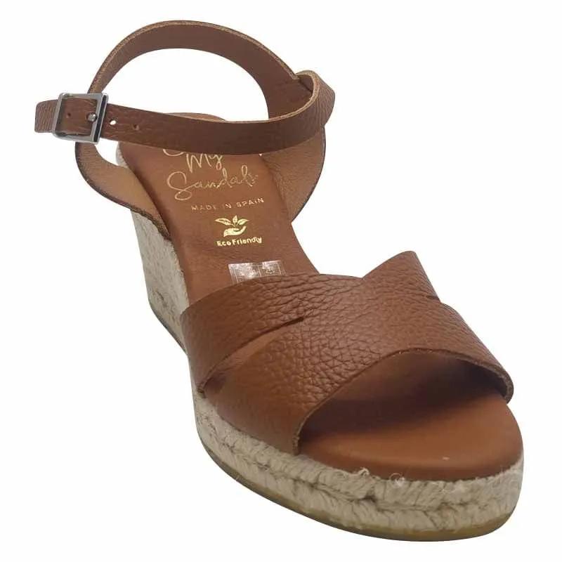 Oh My Sandals Womens Tan Leather Wedge Sandal - 5742
