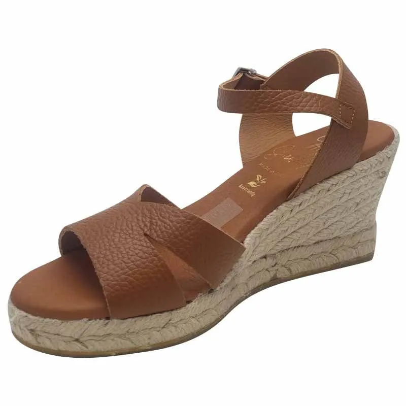Oh My Sandals Womens Tan Leather Wedge Sandal - 5742