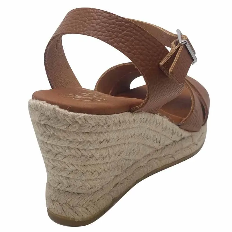 Oh My Sandals Womens Tan Leather Wedge Sandal - 5742