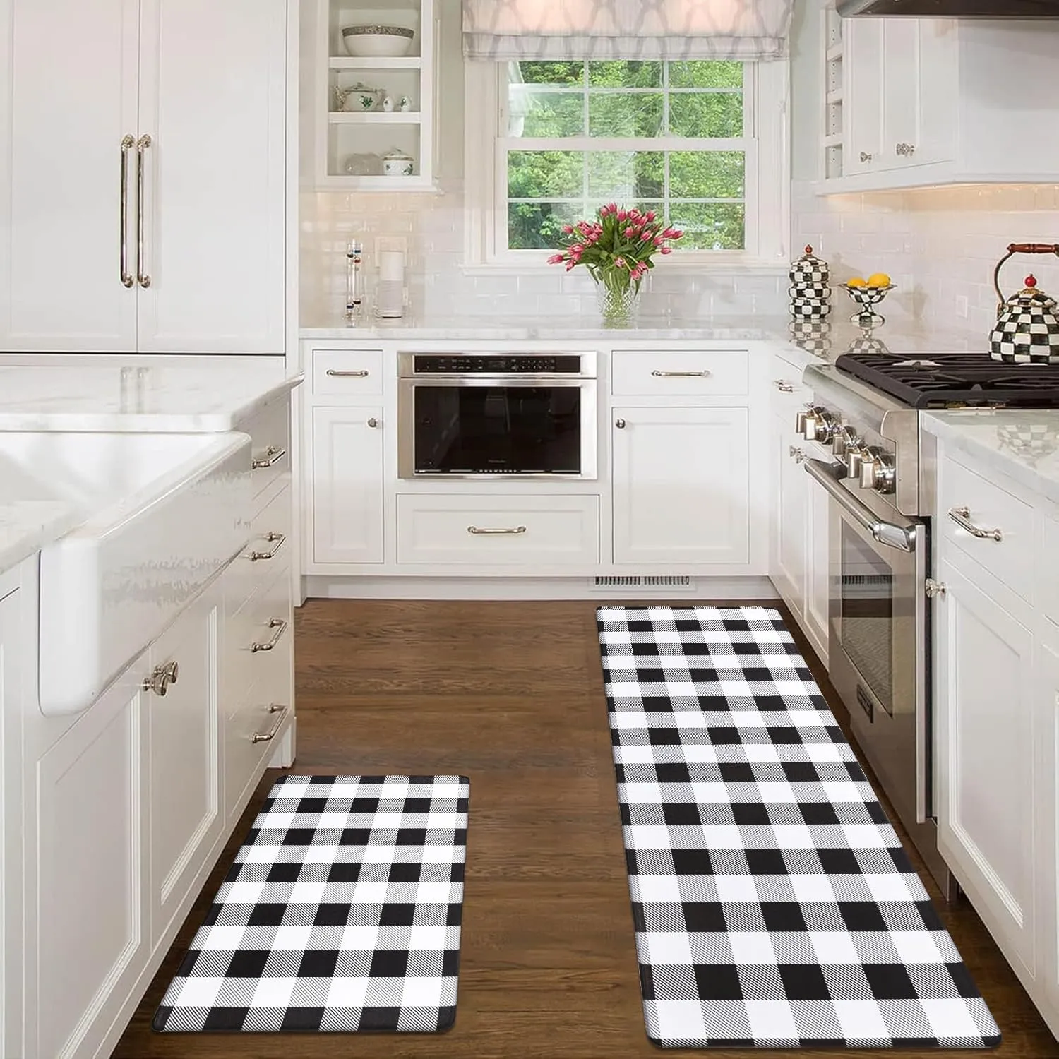 Pauwer Anti Fatigue Kitchen Mat Set of 2, Farmhouse Kitchen Rugs Non Skid Washable, Cushioned Kitchen Mats for Floor, Waterproof Memory Foam Kitchen Floor Mats, Standing Desk Mat Kitchen Runner Carpet