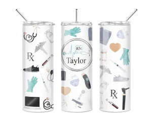 Personalized EKG Heart 20oz Skinny Tumbler Made in USA - Double-Walled, Vacuum Insulated Stainless Steel - Includes Lid/Metal Straw - Custom Medical Cup for Doctor, Nurse - Keep Calm and Caffeinate