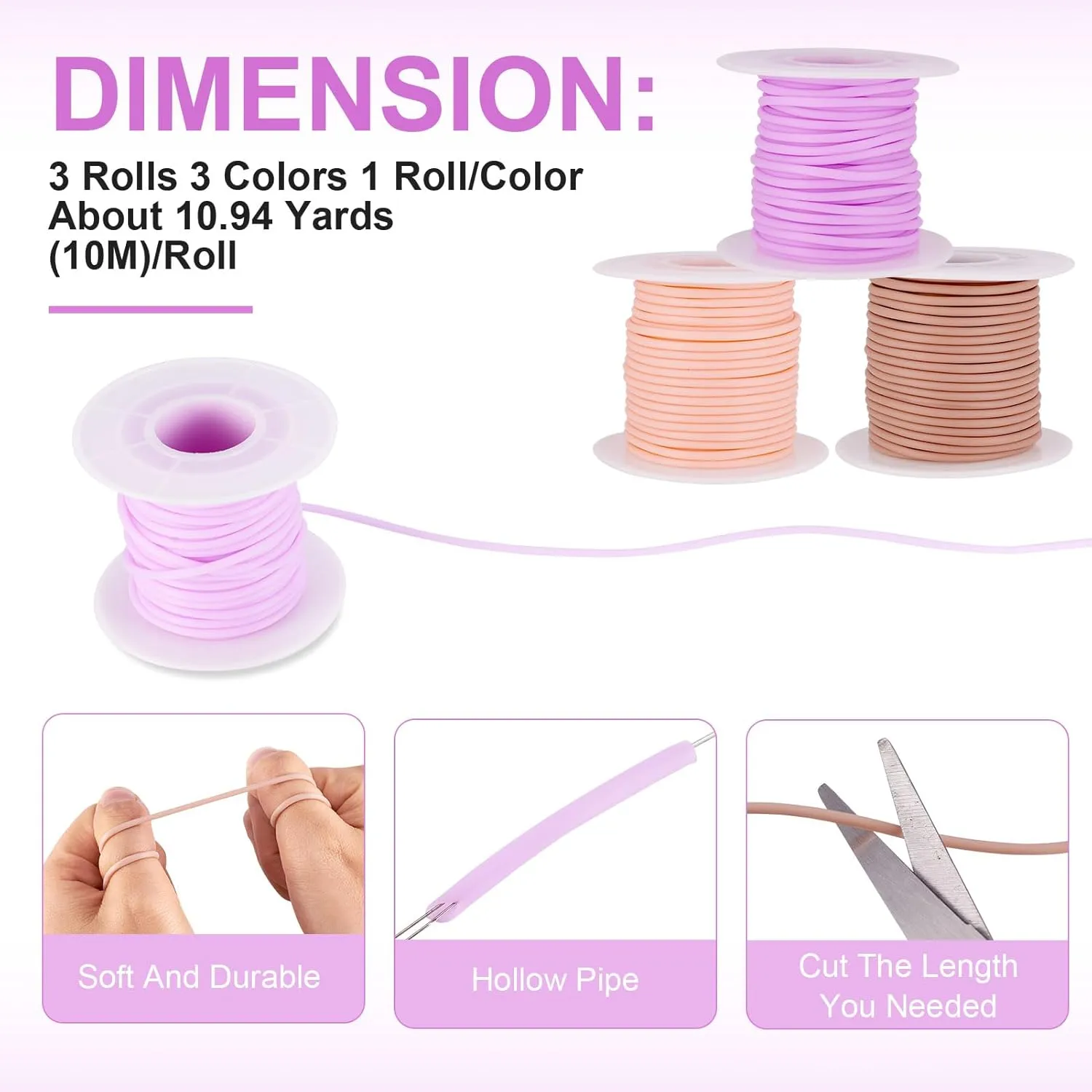 PH PandaHall 32.8 Yards Tan Khaki Knitting Cord, 2mm Rubber Tubing, Ideal for Knitting and Crafting