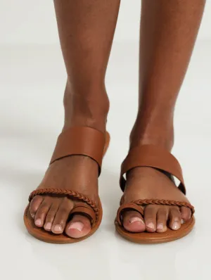 Plaited And Thick Strap Flat Sandal - Tan