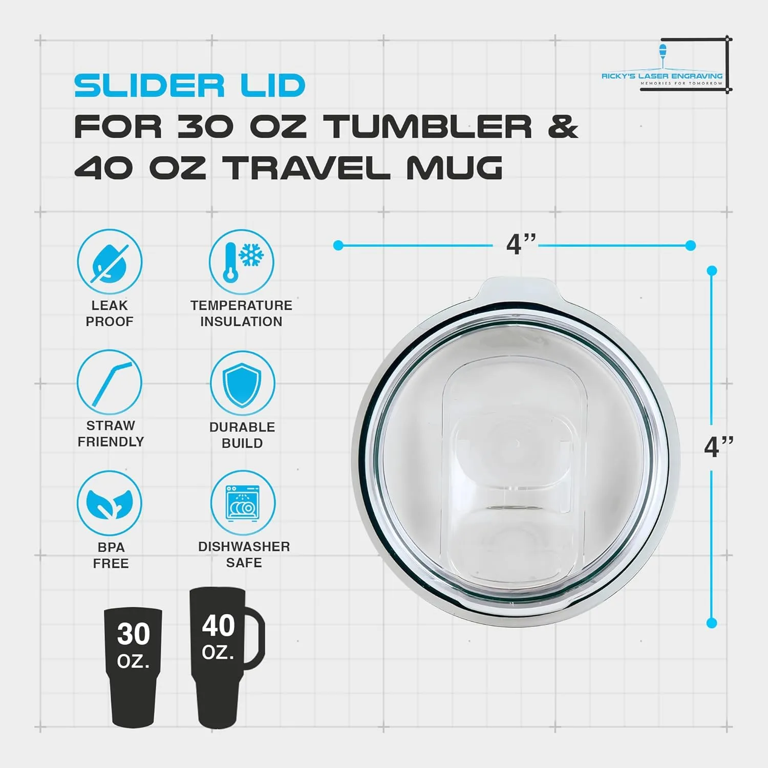 Polar Camel 30 oz Tumbler and 40 oz Travel Mug - Slider Lid Replacement (2-Pack) Perfect Fit