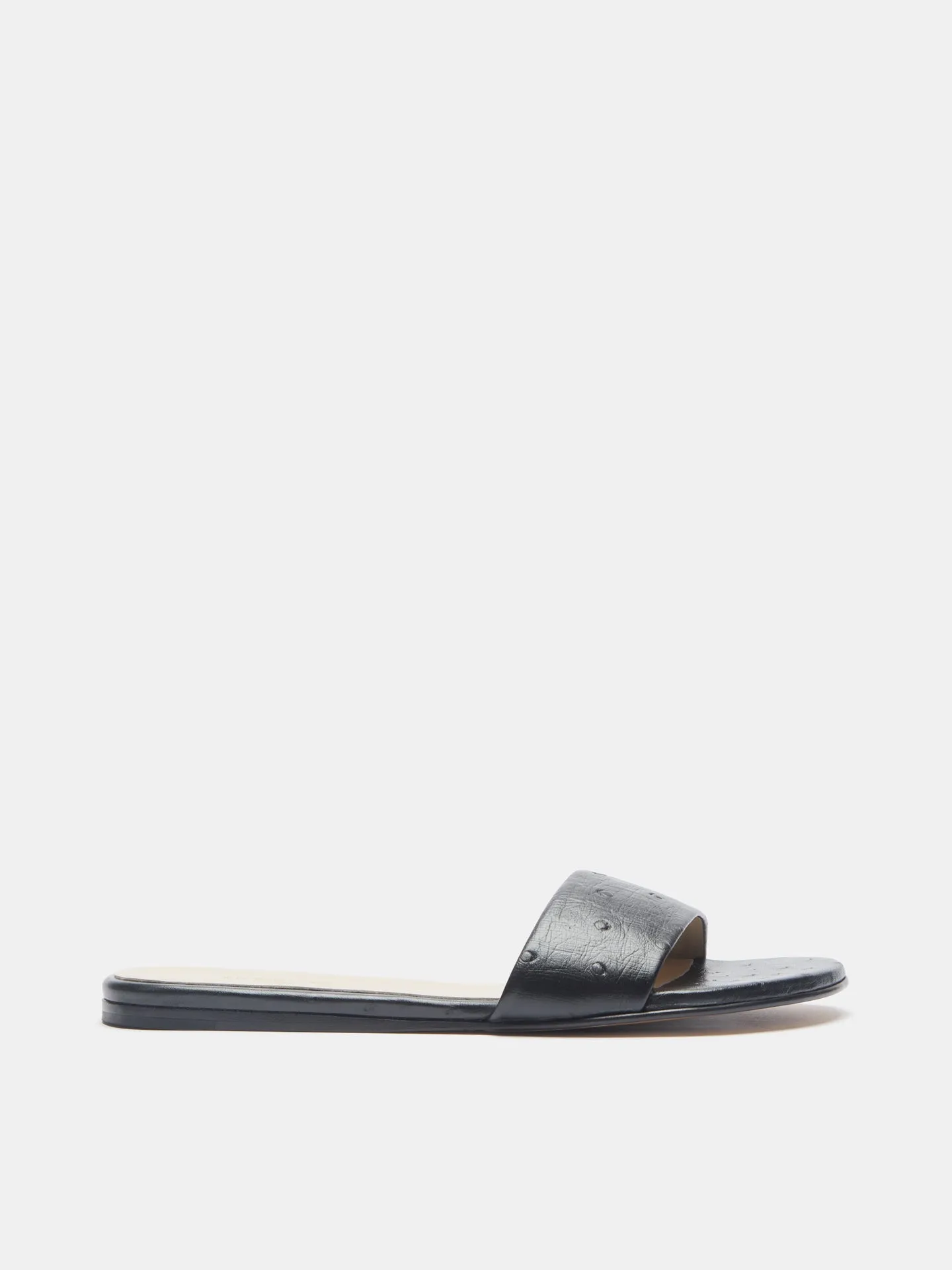 Pool Slide / Black Leather Ostrich Effect