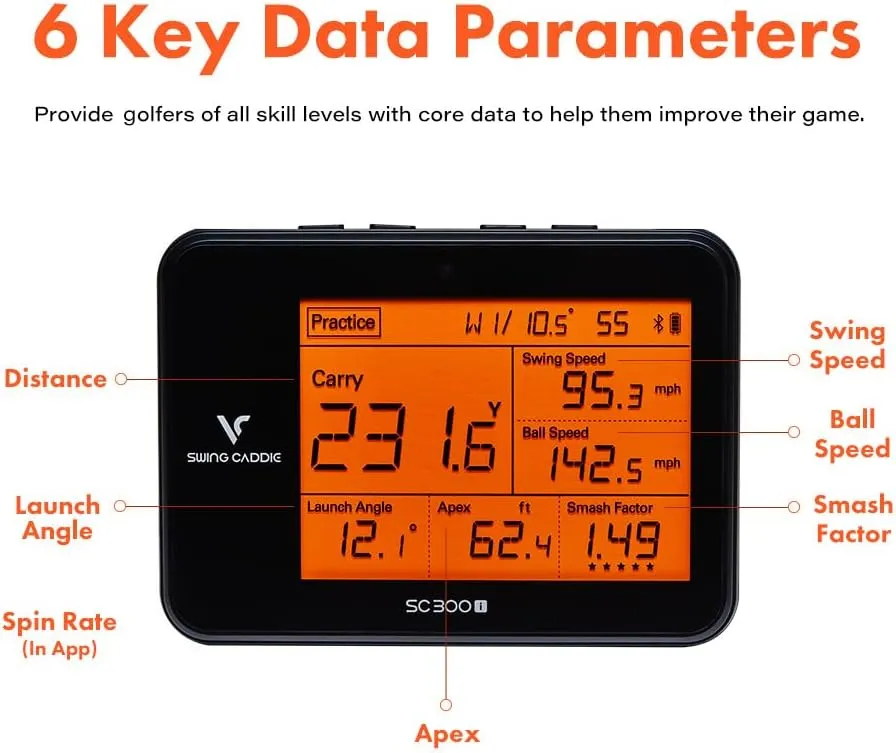 Portable Golf Launch Monitor and Swing Analyzer with Real-Time Shot Data Tracking | Ideal Golf Swing Trainer/Training Equipment for Indoor & Outdoor | Up to 20 Hours Battery Life
