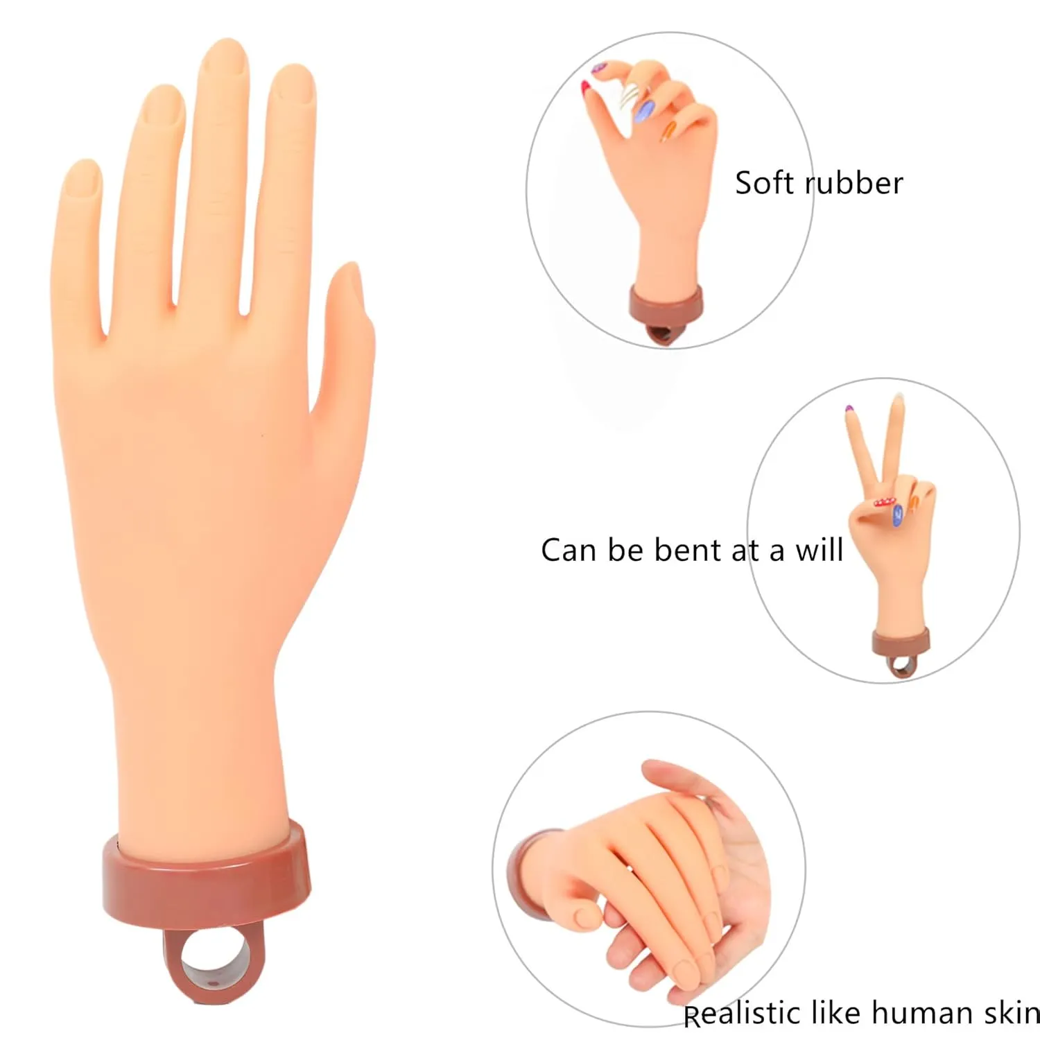 Practice Hand for Acrylic Nails, Professional Nail Practice Hand Fake Hand for Nail Practice Mannequin Hands for Nails Practice Nail Training Practice Hand for Acrylic Nail Kit(with Clamp Holder)