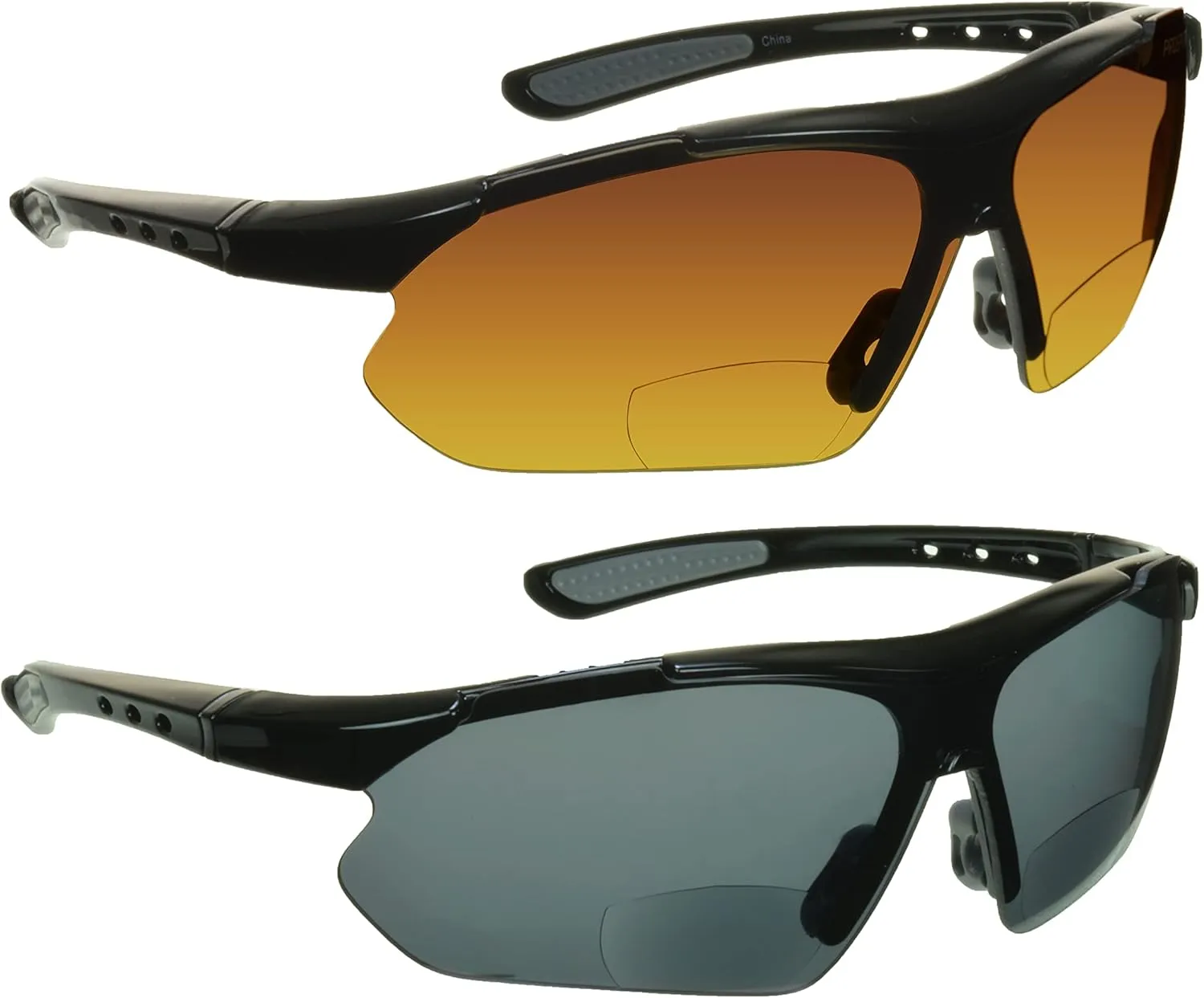 proSPORT BIFOCAL Sunglass Readers Men Women Blue Light Blocking HD Amber Lens Semi-Rimless Wrap-Around Golf Driving