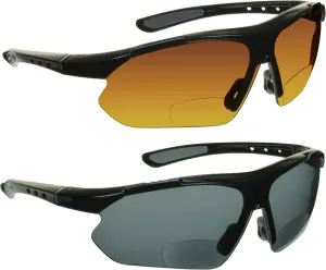proSPORT BIFOCAL Sunglass Readers Men Women Blue Light Blocking HD Amber Lens Semi-Rimless Wrap-Around Golf Driving