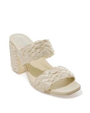 Raffia Double Strap Block Heel White
