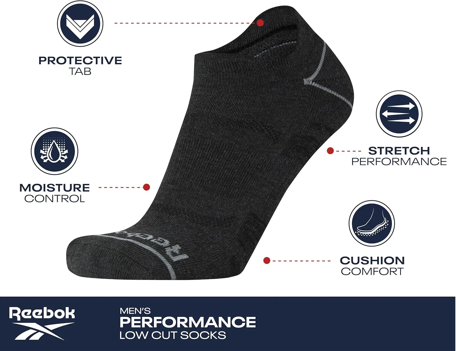 Reebok Men’s Low Cut Socks – 6 Pack Basic Cushion Low Cut No Show Socks for Men - Men's Athletic Socks (Size: 6-12.5)