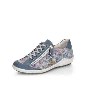 Remonte Ladies Blue/Silver Combination Leather Laced/Zip Trainer R1402-13