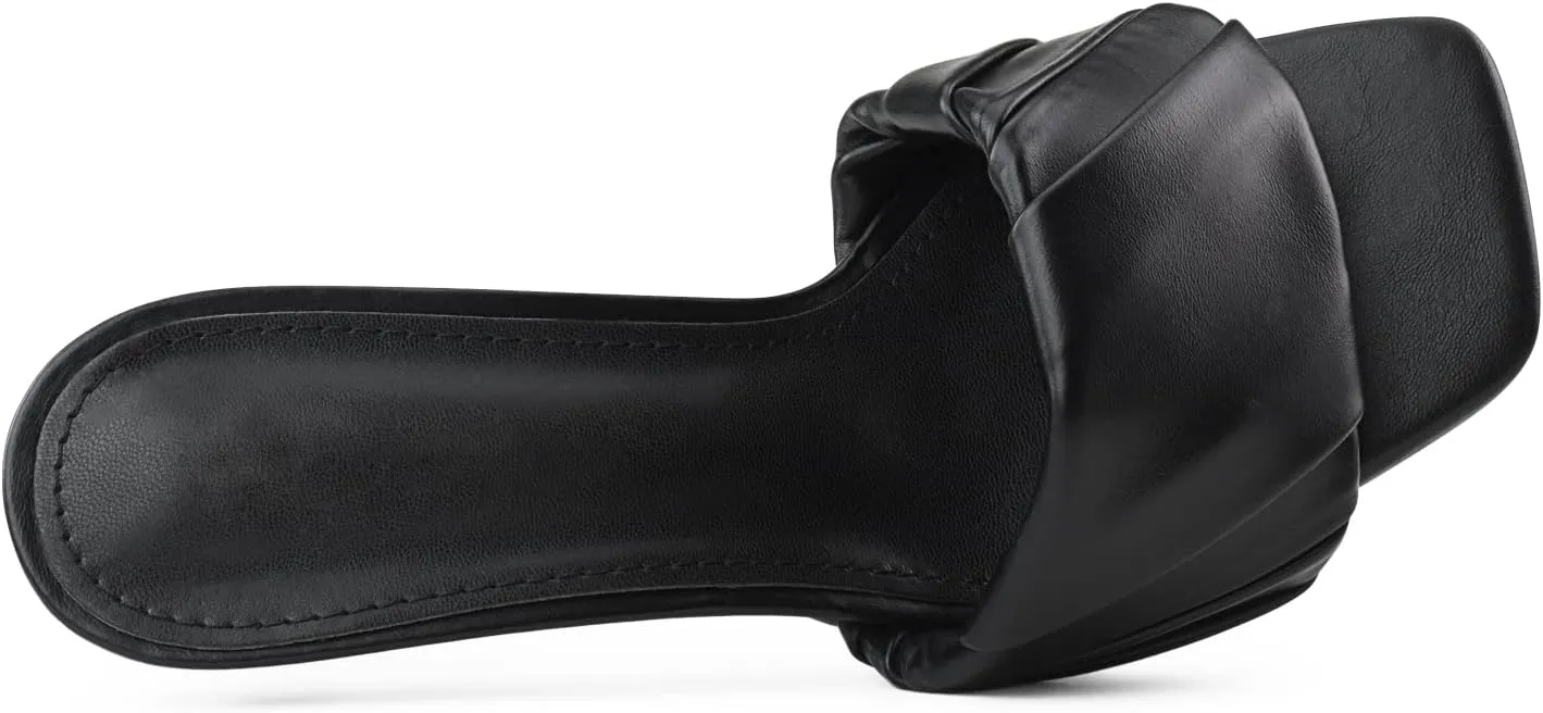 RF ROOM OF FASHION Women's Open Square Toe Slide On Mid Heel Sandals