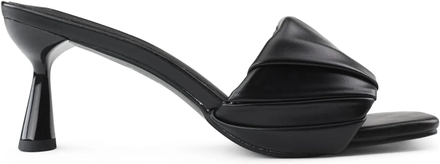 RF ROOM OF FASHION Women's Open Square Toe Slide On Mid Heel Sandals