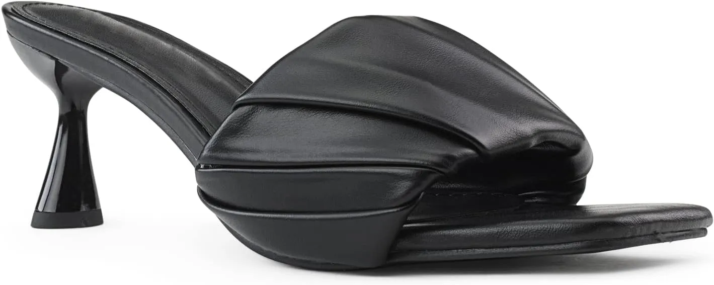 RF ROOM OF FASHION Women's Open Square Toe Slide On Mid Heel Sandals