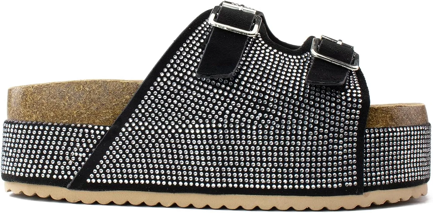 RF ROOM OF FASHION Women's Open Toe Slide on Footbed Platform Sandals