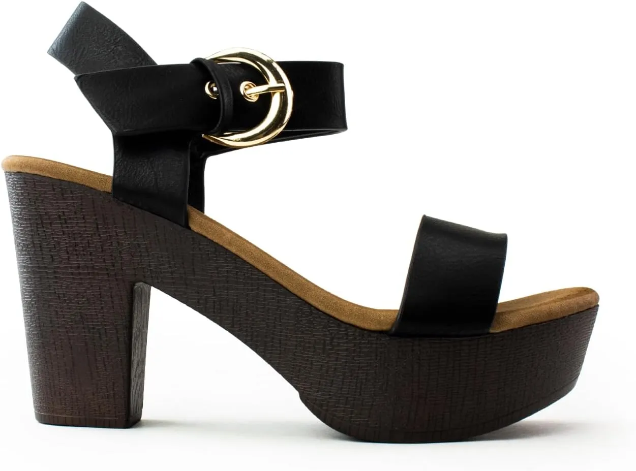RF ROOM OF FASHION Women's Peep Toe Criss Cross Band Ankle Strap Platform Chunky Heel Mule Sandals