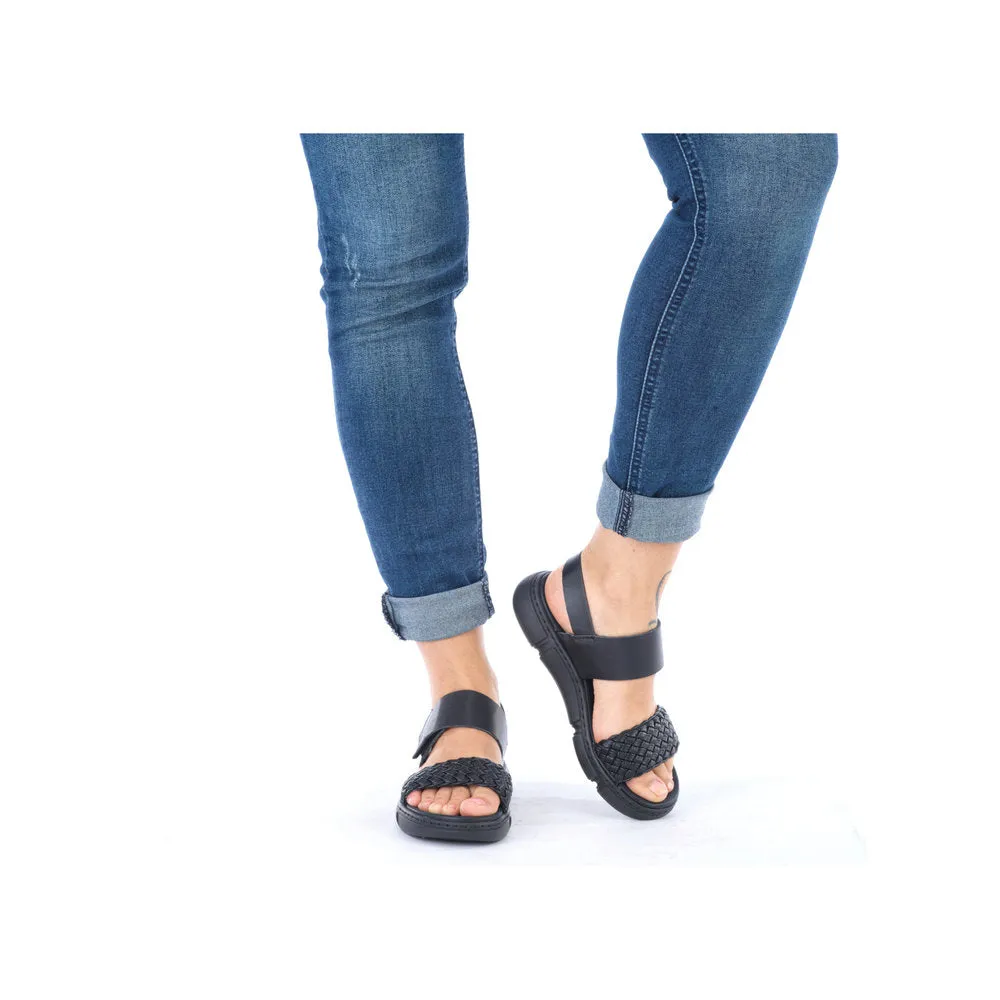 RIEKER - 68983-00 FLAT VELCRO STRAP COMFORT SANDAL - BLACK