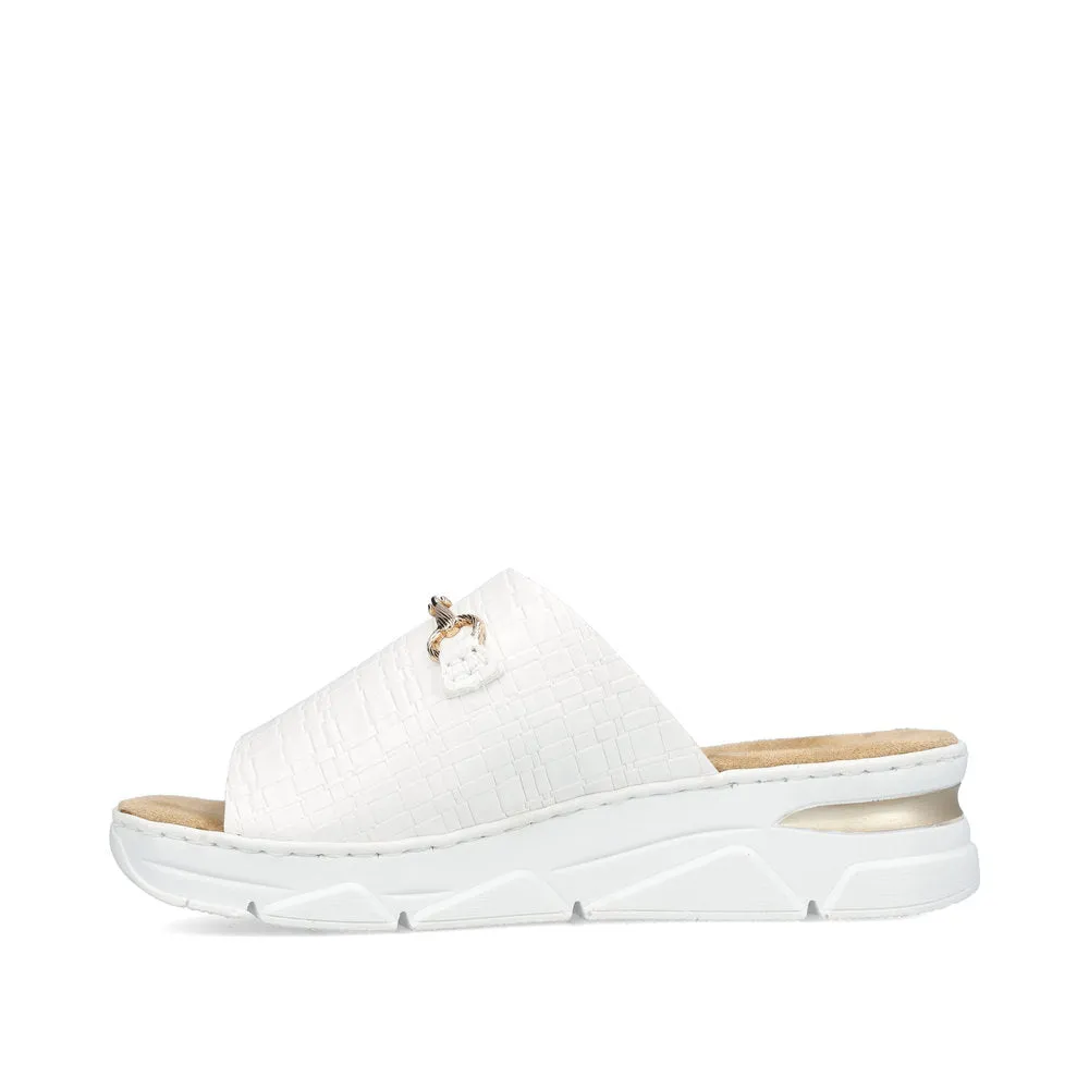 RIEKER - V2090-80 LOW WEDGE MULE WITH GOLDEN CLASP - WHITE