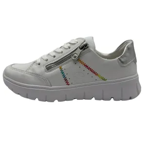 Rieker White Trainers with Multicoloured Stitch Detail