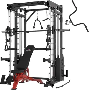 RitKeep PMAX 5600 Home Gym SmithΔ Machine, 6-in-1 Strength Training System with 326lb Dual Weight Stacks, Multi-Accessories Including Chin-up, Dip Bar, Low Row and Landmine.
