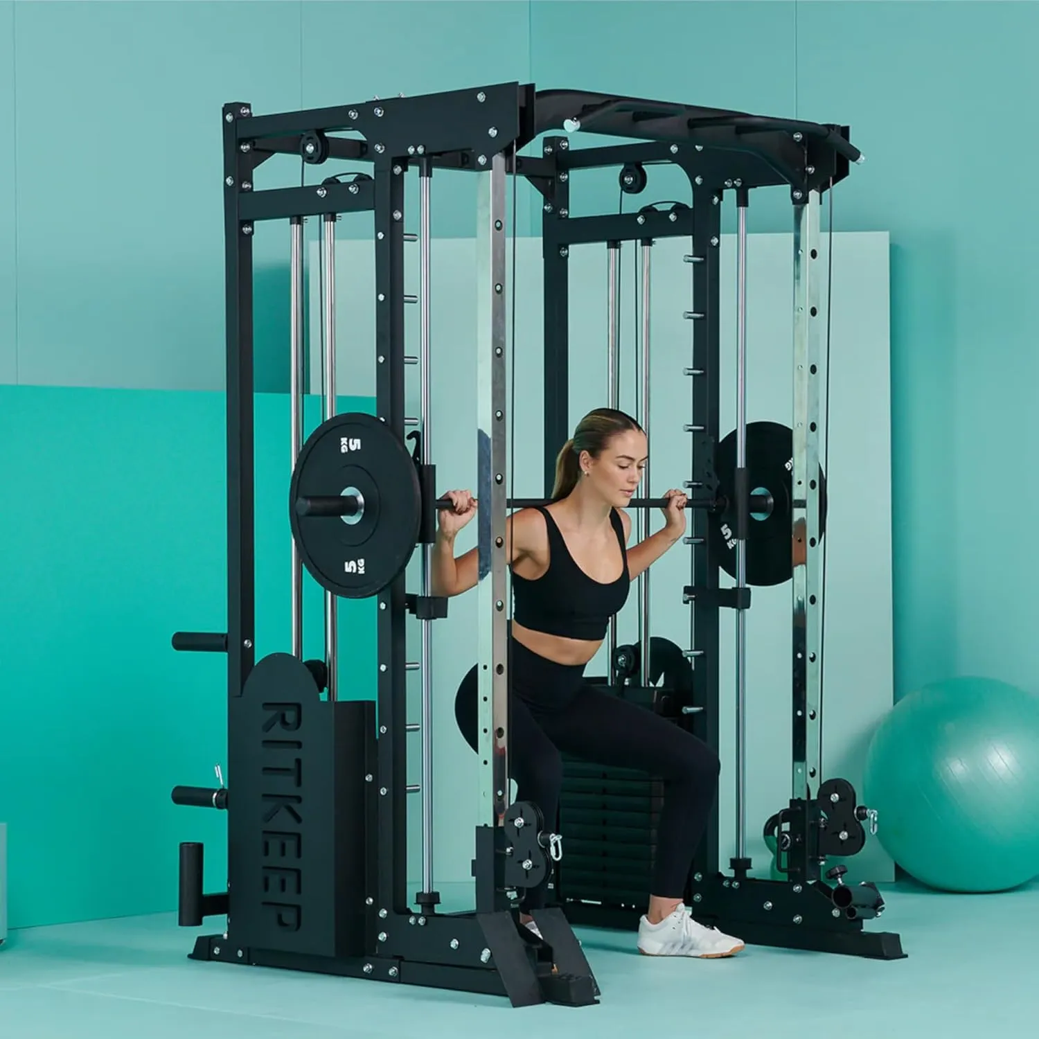 RitKeep PMAX 5600 Home Gym SmithΔ Machine, 6-in-1 Strength Training System with 326lb Dual Weight Stacks, Multi-Accessories Including Chin-up, Dip Bar, Low Row and Landmine.