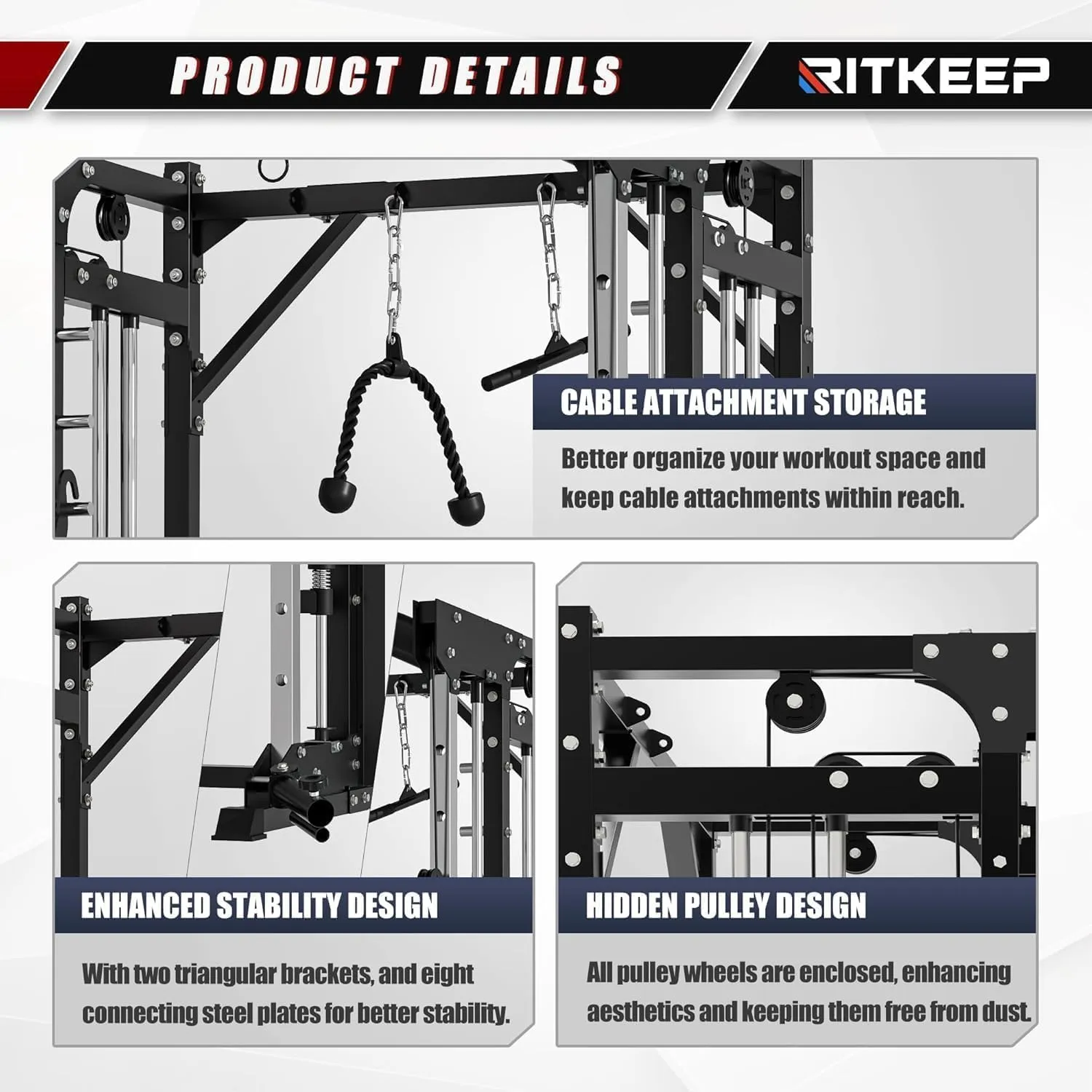 RitKeep PMAX 5600 Home Gym SmithΔ Machine, 6-in-1 Strength Training System with 326lb Dual Weight Stacks, Multi-Accessories Including Chin-up, Dip Bar, Low Row and Landmine.