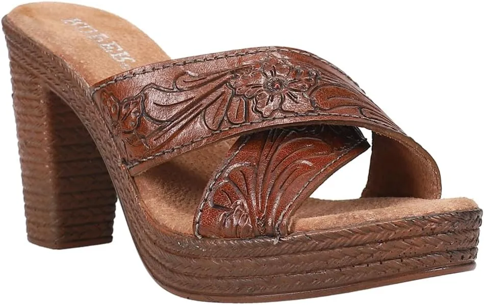 ROPER Womens Mika Floral Embossed Block Casual Sandals Casual High Heel 3" & Up - Brown