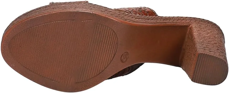 ROPER Womens Mika Floral Embossed Block Casual Sandals Casual High Heel 3" & Up - Brown