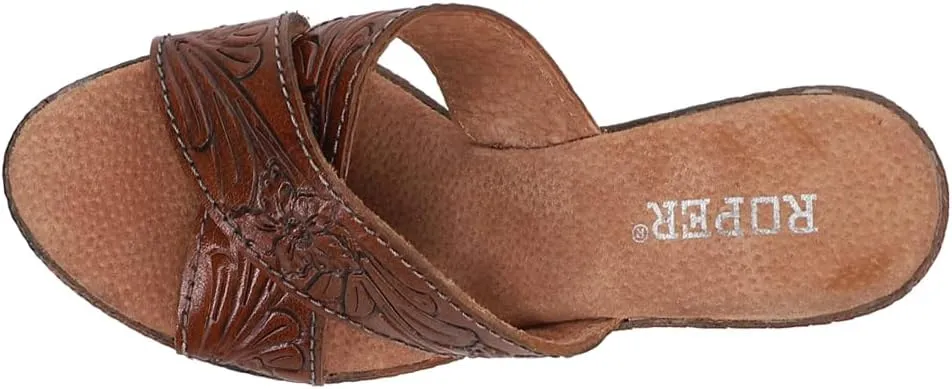 ROPER Womens Mika Floral Embossed Block Casual Sandals Casual High Heel 3" & Up - Brown