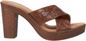 ROPER Womens Mika Floral Embossed Block Casual Sandals Casual High Heel 3" & Up - Brown