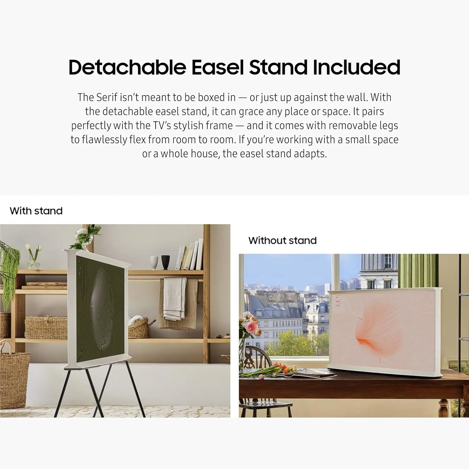 SAMSUNG 43-Inch Class QLED 4K The Serif LS01D Series Quantum HDR Smart TV with 360 L-Shape Design, Anti-Reflection Matte Display, Detachable Easel Stand, Alexa Built-in (QN43LS01D, 2024 Model)