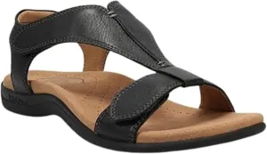 Sandals for Women Casual Summer Leather Sandal Platform Wedge Sandal Comfort Arch Support Cooling Gel Padding and an Adjustable Fit Walking Comfort Sandals,Black,US5/EU36