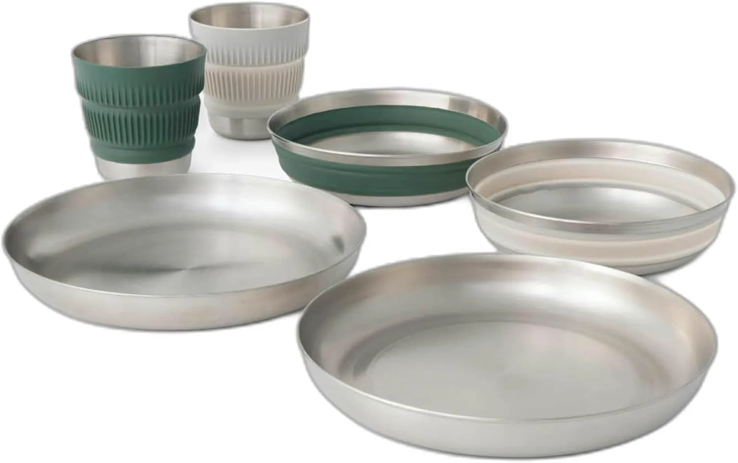 Sea to Summit Detour Stainless Steel Collapsible 2 Person Camp Dinnerware Set (2 Plates, 2 Bowls, 2 Mugs)