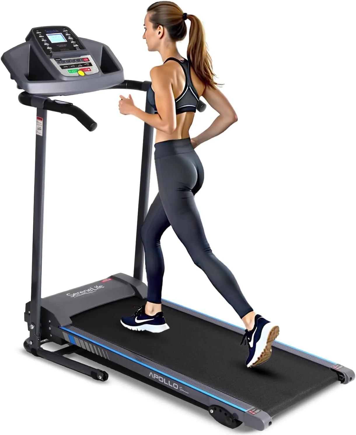 SereneLife Electric Folding Treadmill Exercise Machine - Smart Compact Digital Fitness Treadmill Workout Trainer w/Bluetooth App Sync, Manual Incline Adjustment, for Walking, Running, Gym
