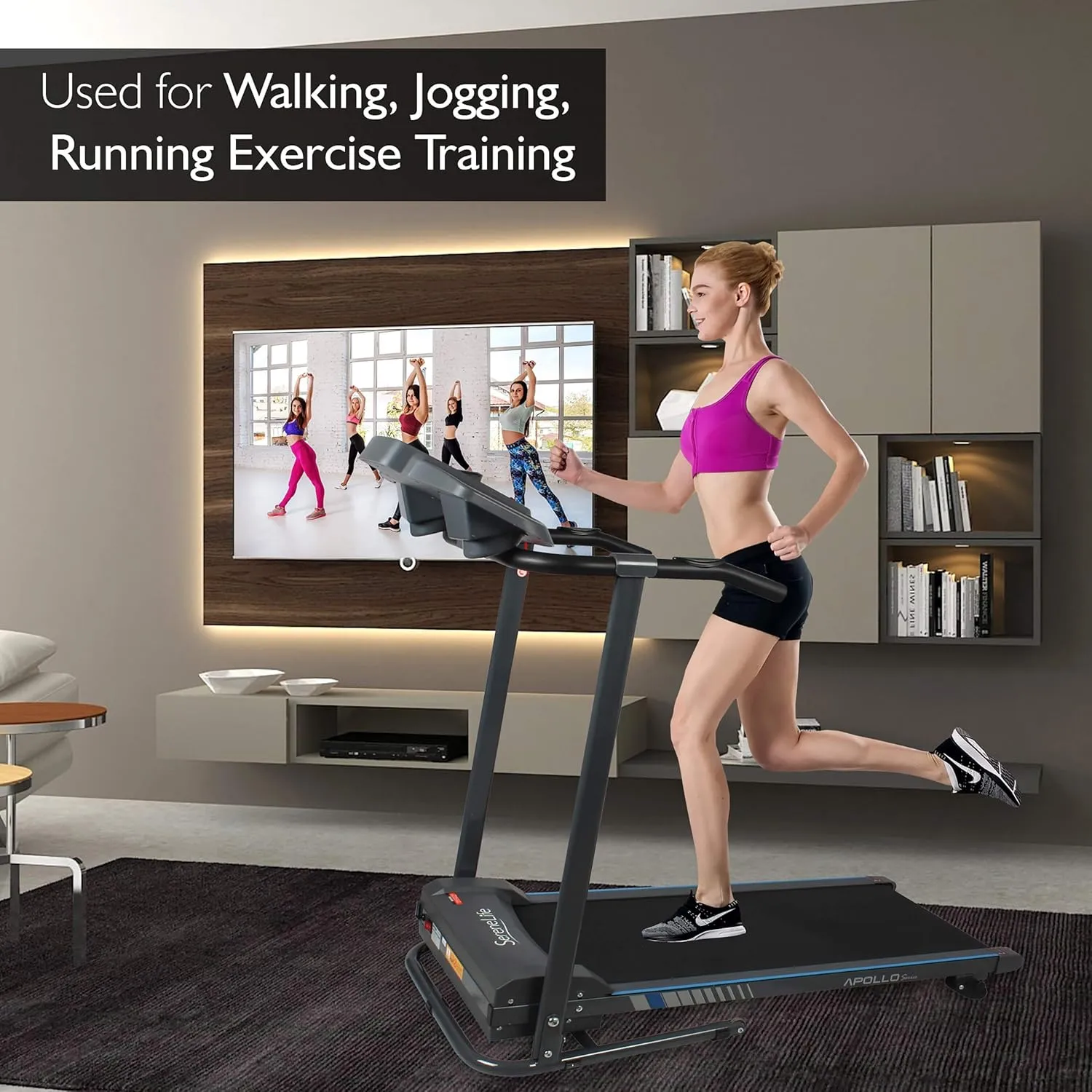 SereneLife Electric Folding Treadmill Exercise Machine - Smart Compact Digital Fitness Treadmill Workout Trainer w/Bluetooth App Sync, Manual Incline Adjustment, for Walking, Running, Gym