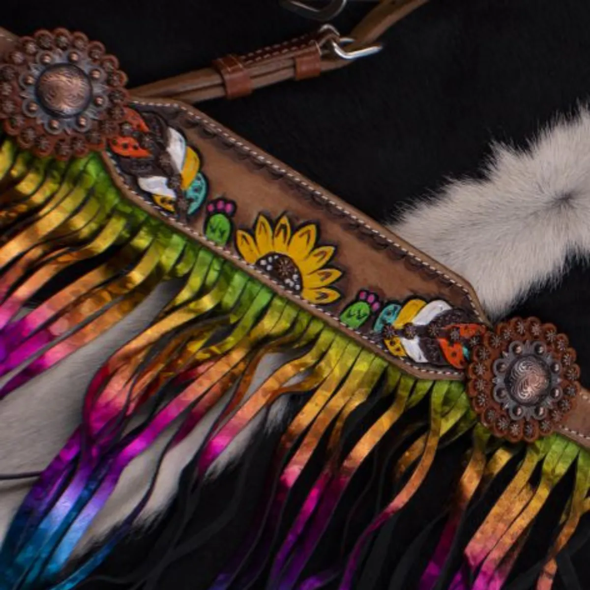 Showman ® Hand Painted Feather, Sunflower and Cactus Brow band Headstall and Breast collar Set