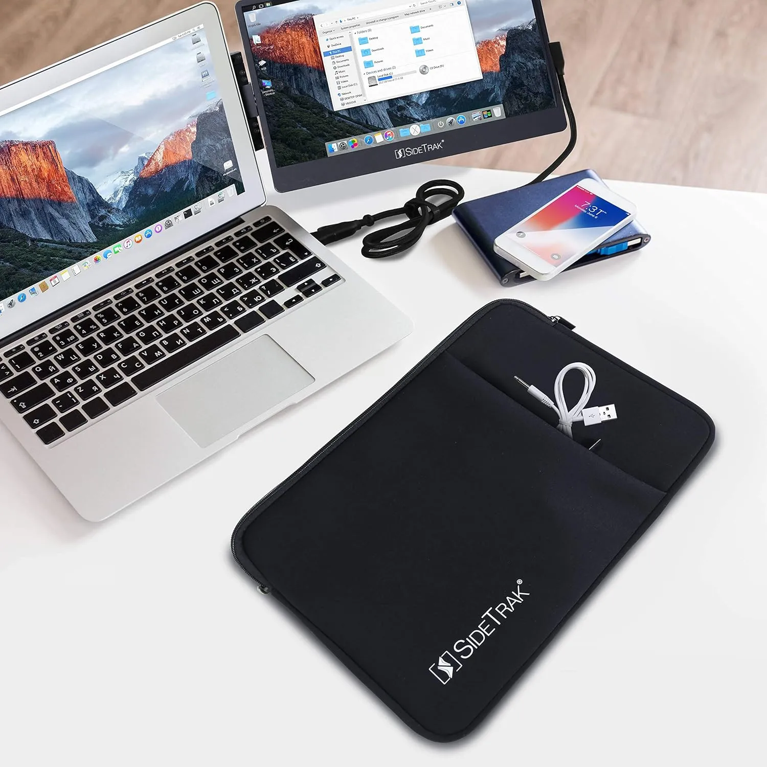 SideTrak Portable Monitor & Laptop Case Sleeve | Compatible with Slide & Swivel Monitors and 15” Laptops | Built-in Pocket | Durable & Stretchy Neoprene Material | 15x12