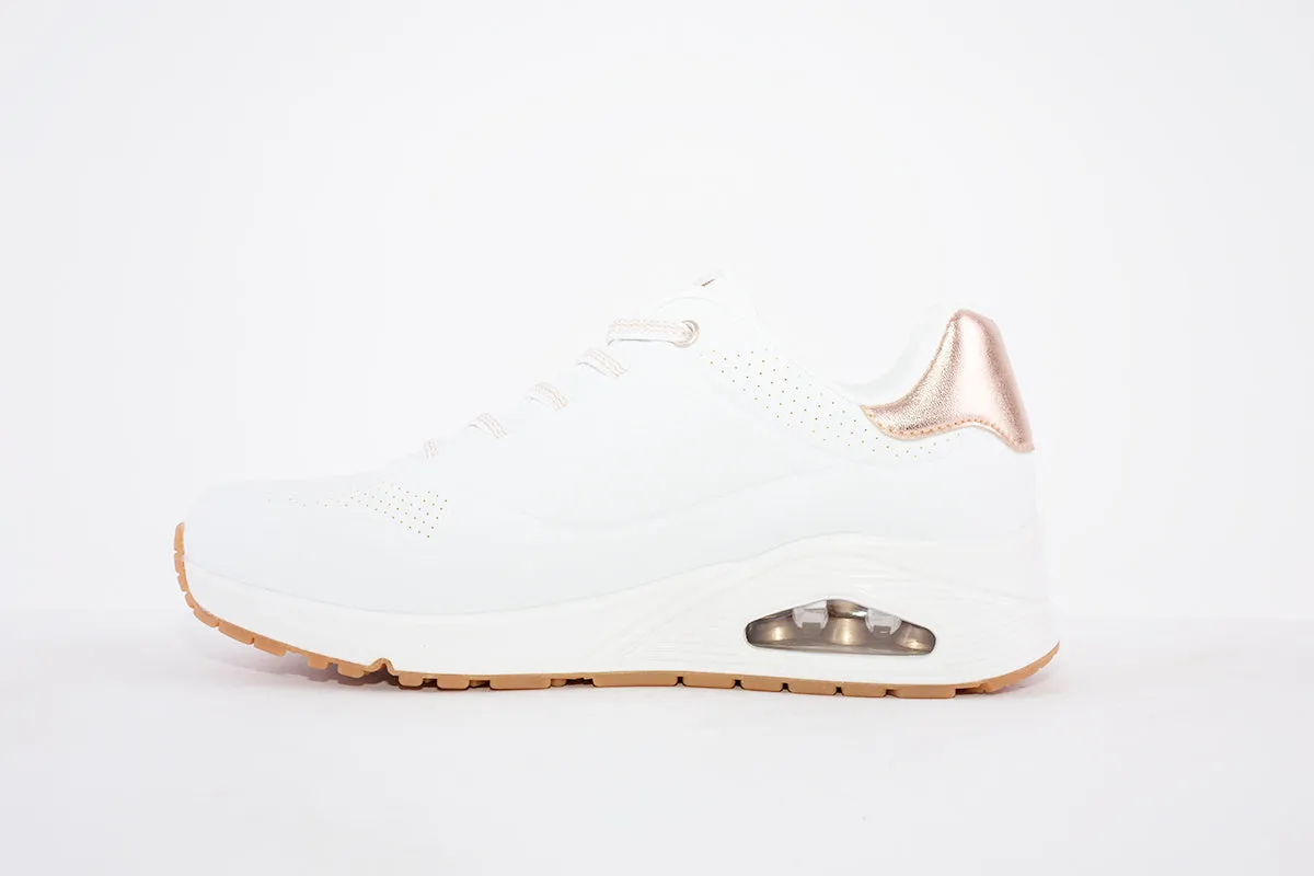 SKECHERS - 155196 UNO-SHIMMER AWAY- LACED TRAINER - WHITE/ROSEGOLD