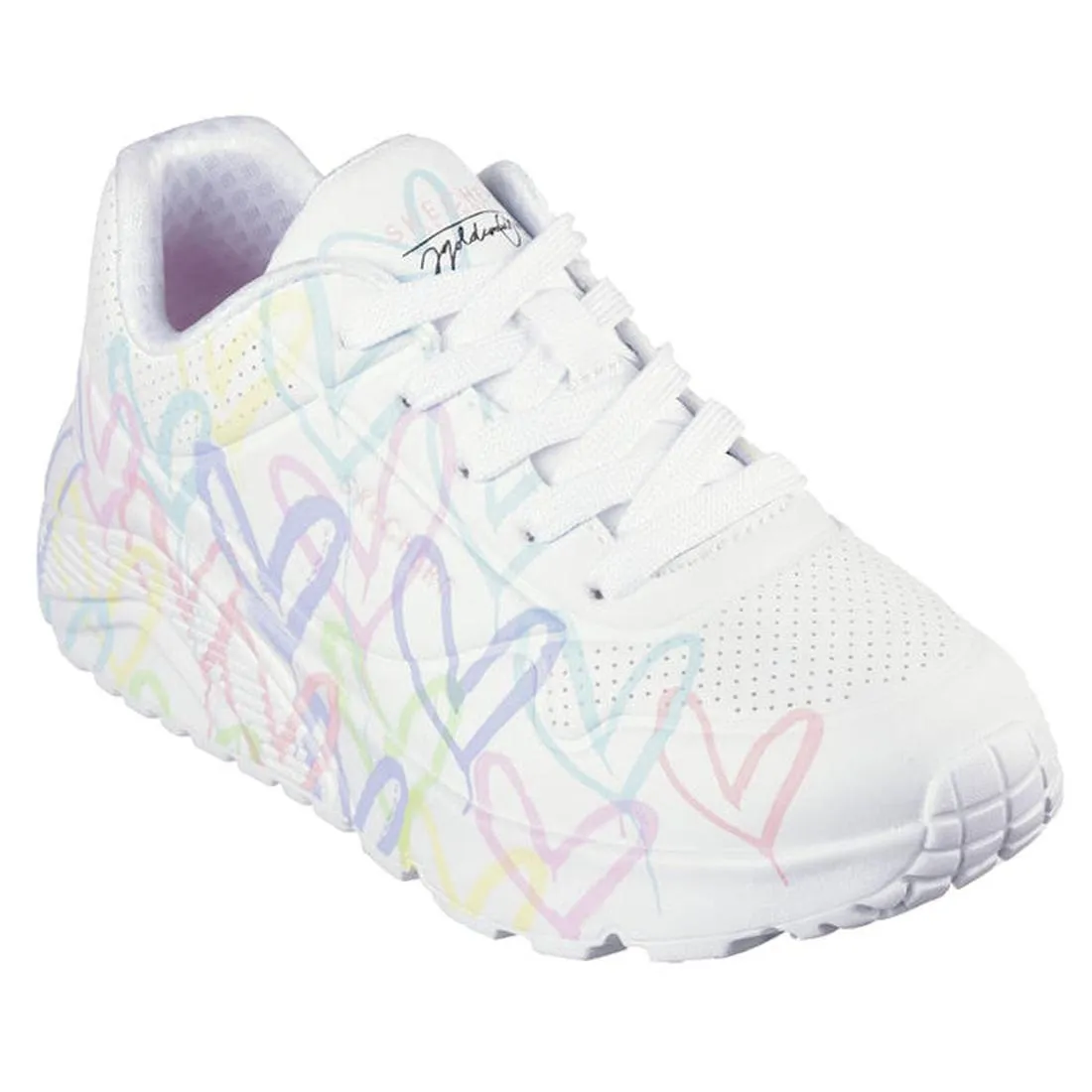 Skechers Kids Youths Uno Lite Spread The Love Lace Up Trainer White Neon Multi