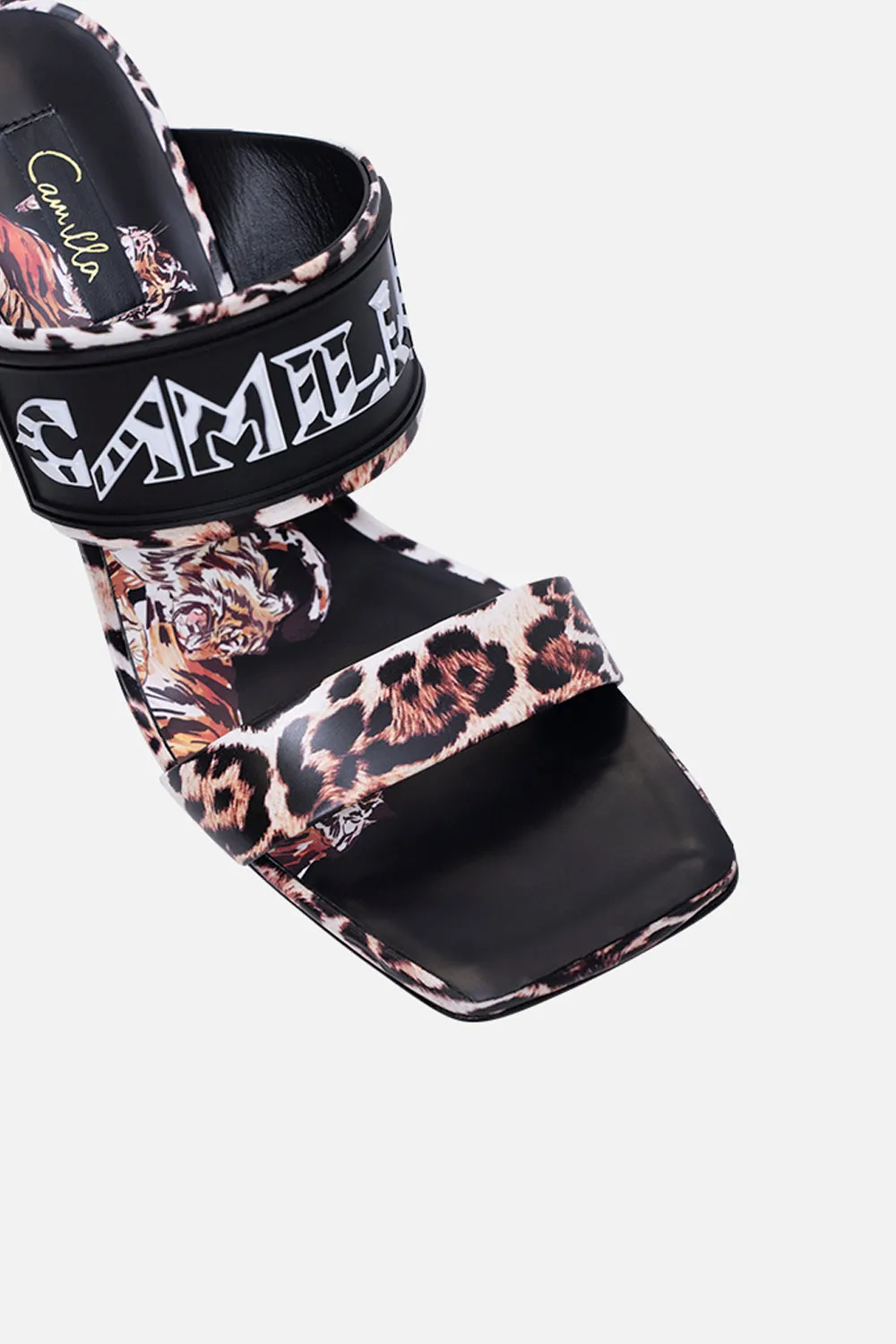 SLIM BLOCK HEEL MULE TIGER TALK