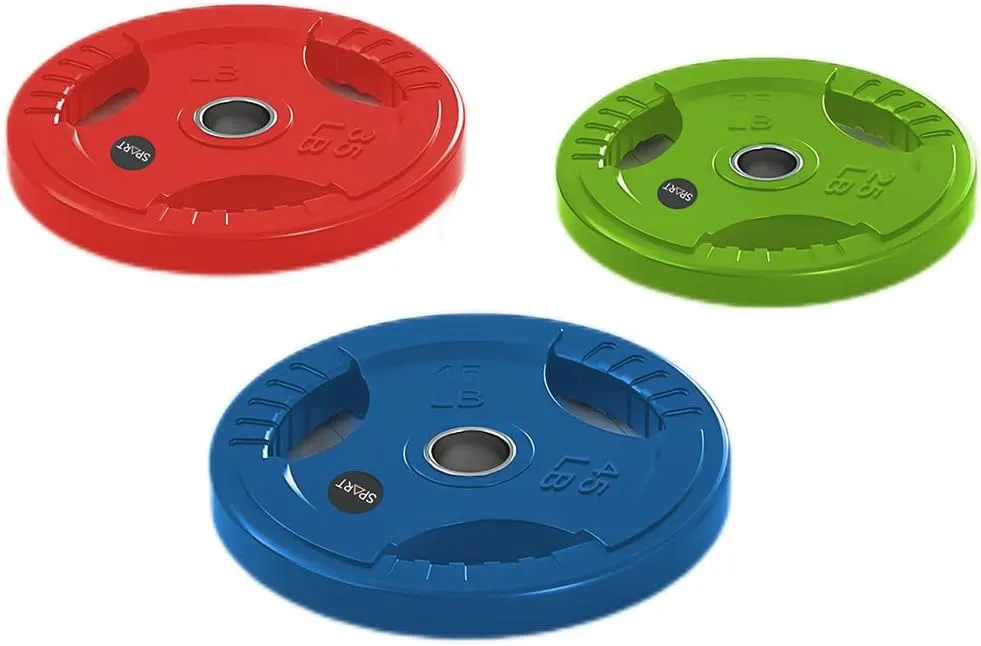 SPART 2-Inch Color Rubber Coated Olympic Grip Plate in Pairs or Single for Strength Training, Weightlifting and Bodybuilding, Solid Cast Iron Weight Plates for Barbell, 2.5LB/5LB/10LB/25LB/35LB/45LB, Two Years Warranty