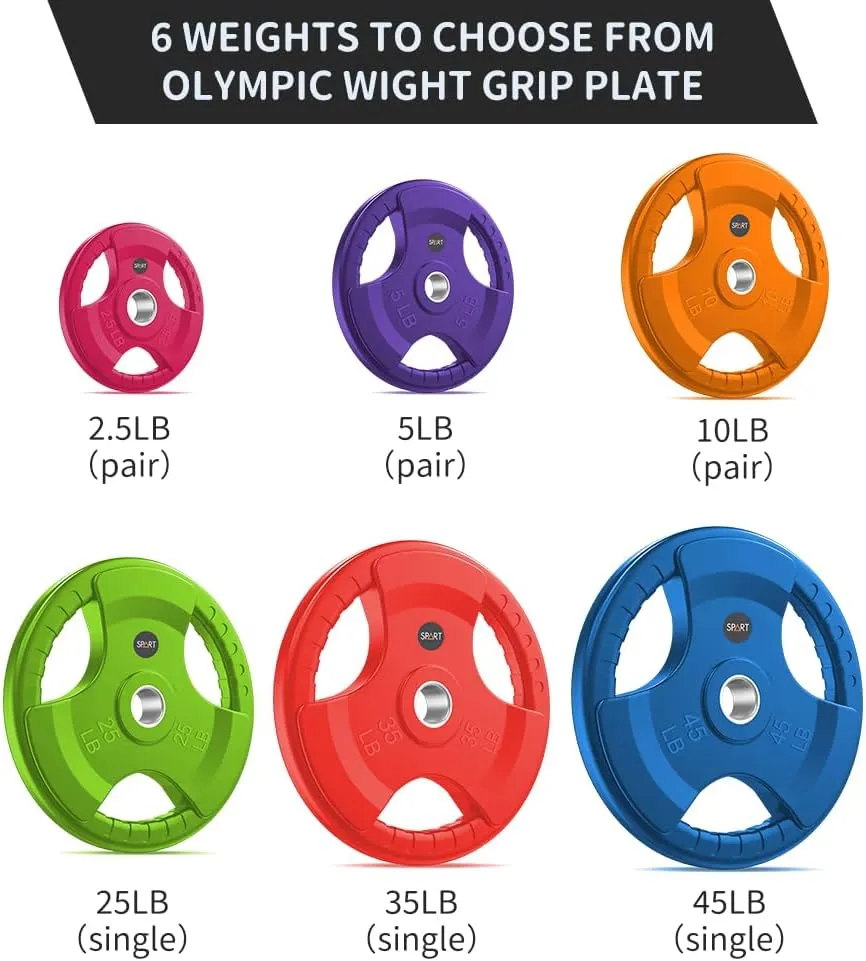 SPART 2-Inch Color Rubber Coated Olympic Grip Plate in Pairs or Single for Strength Training, Weightlifting and Bodybuilding, Solid Cast Iron Weight Plates for Barbell, 2.5LB/5LB/10LB/25LB/35LB/45LB, Two Years Warranty